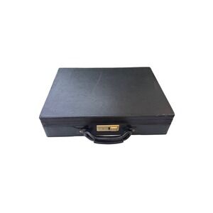 Hartmann Black Leather Attache Briefcase Gold Combination Lock Hard Shell Mens